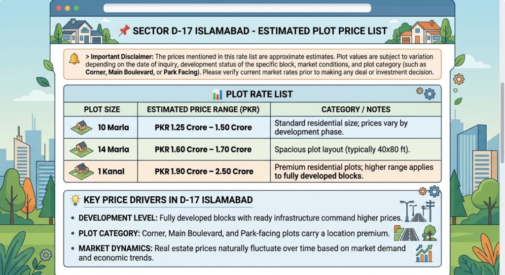 price list d 17 islamabad p